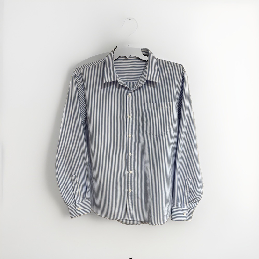 COOFANDY mens dress shirt size XL blue white polyester button down long EUC W99
